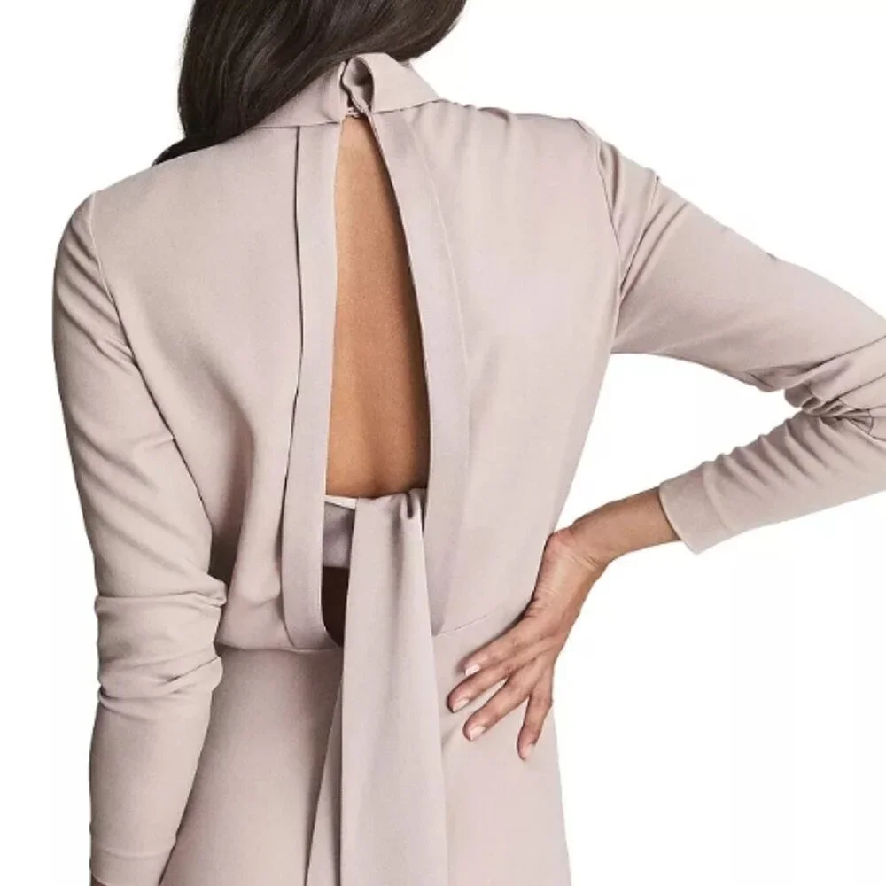 REISS Martha Cutout Back Midi Dress Nude